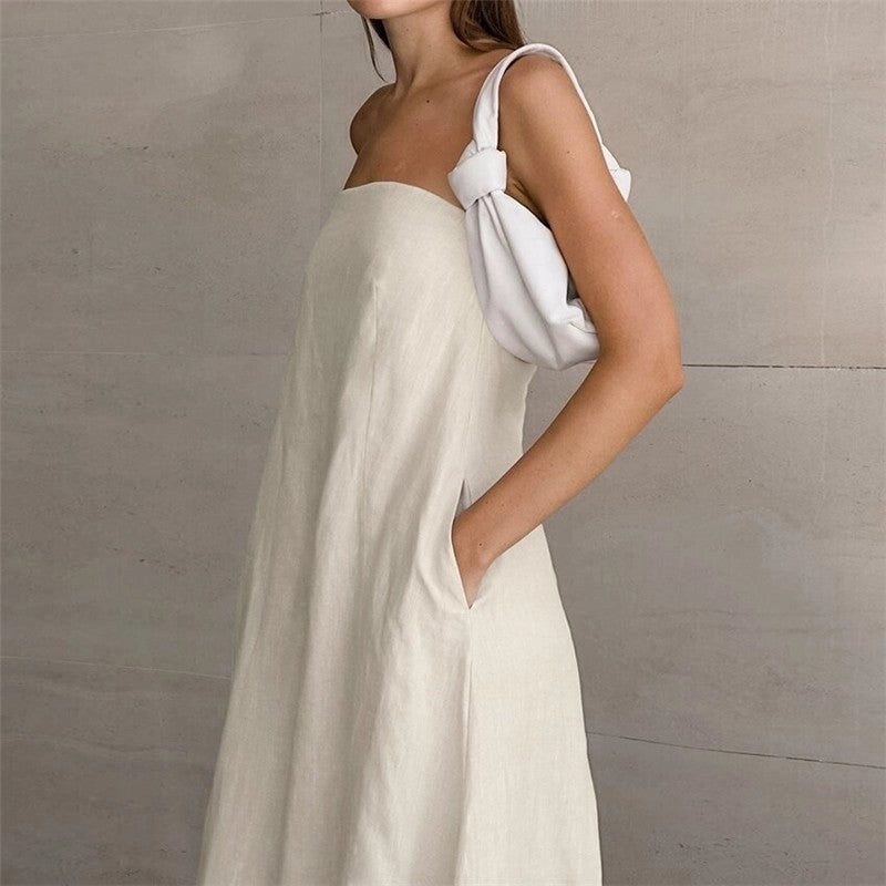 Solid Color Strapless High Waist Maxi Dress