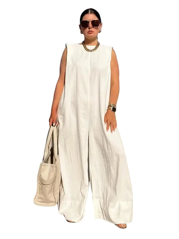 Woman in a white sleeveless dress 