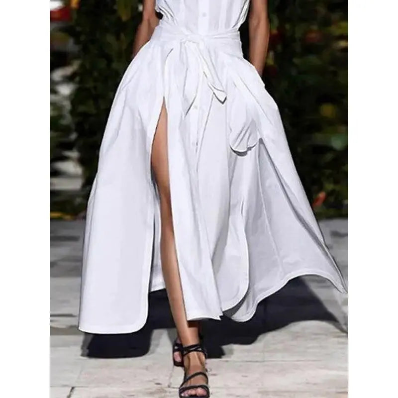 Buttoned Split Waist Maxi Dress