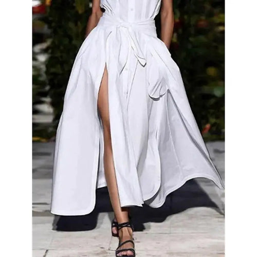 Buttoned Split Waist Maxi Dress
