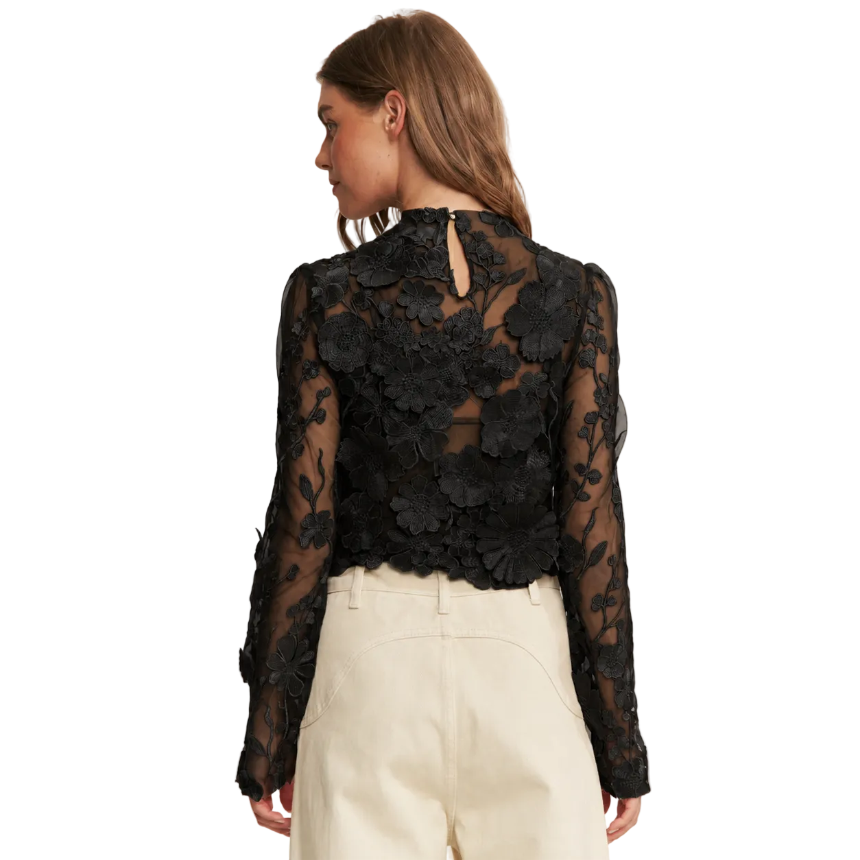 3D FLOWER EMBROIDERY SLIM FIT CROP TOP