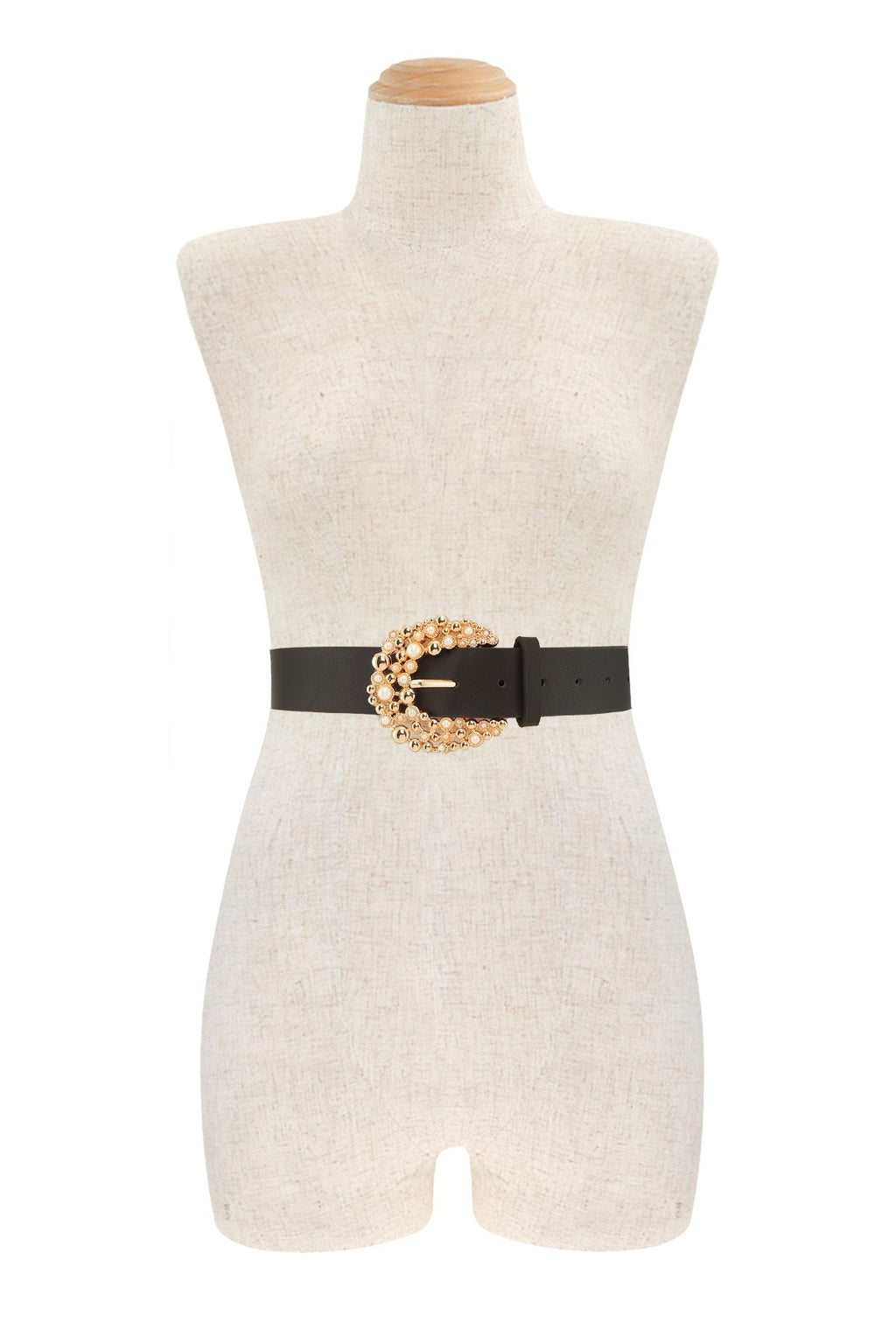 Metal Pearl Studded PU Leather Buckle Belt