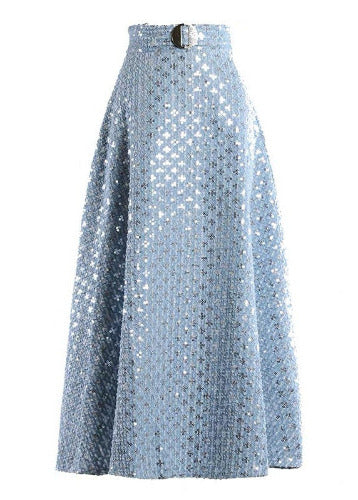 Silver sequin skirt on a white background
