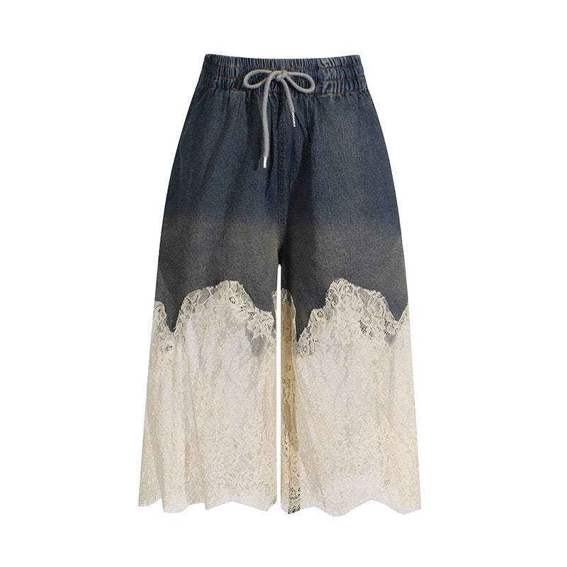 Sexy Lace Suspender Top & Denim Shorts Set