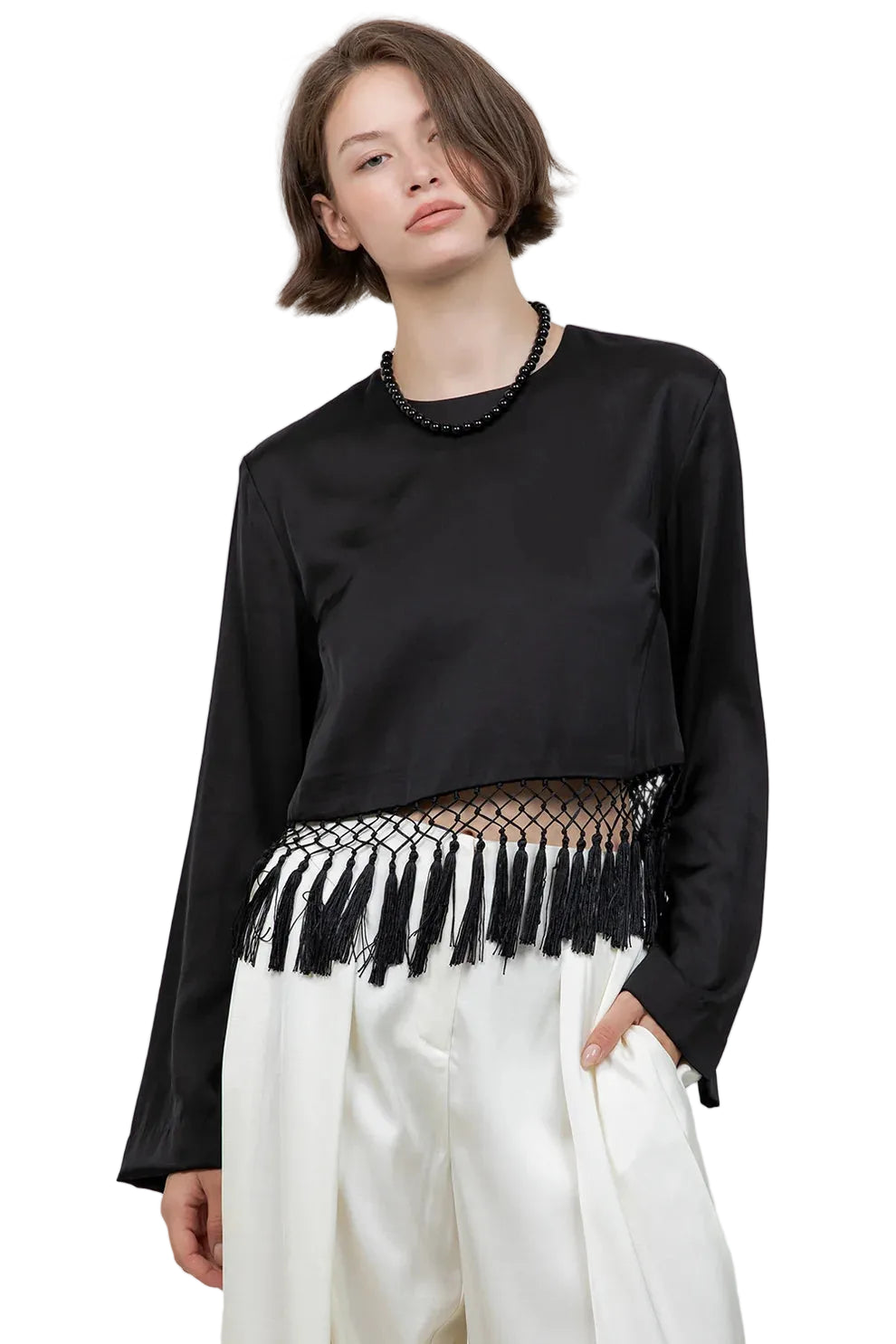 Satin Blouse With Tassels