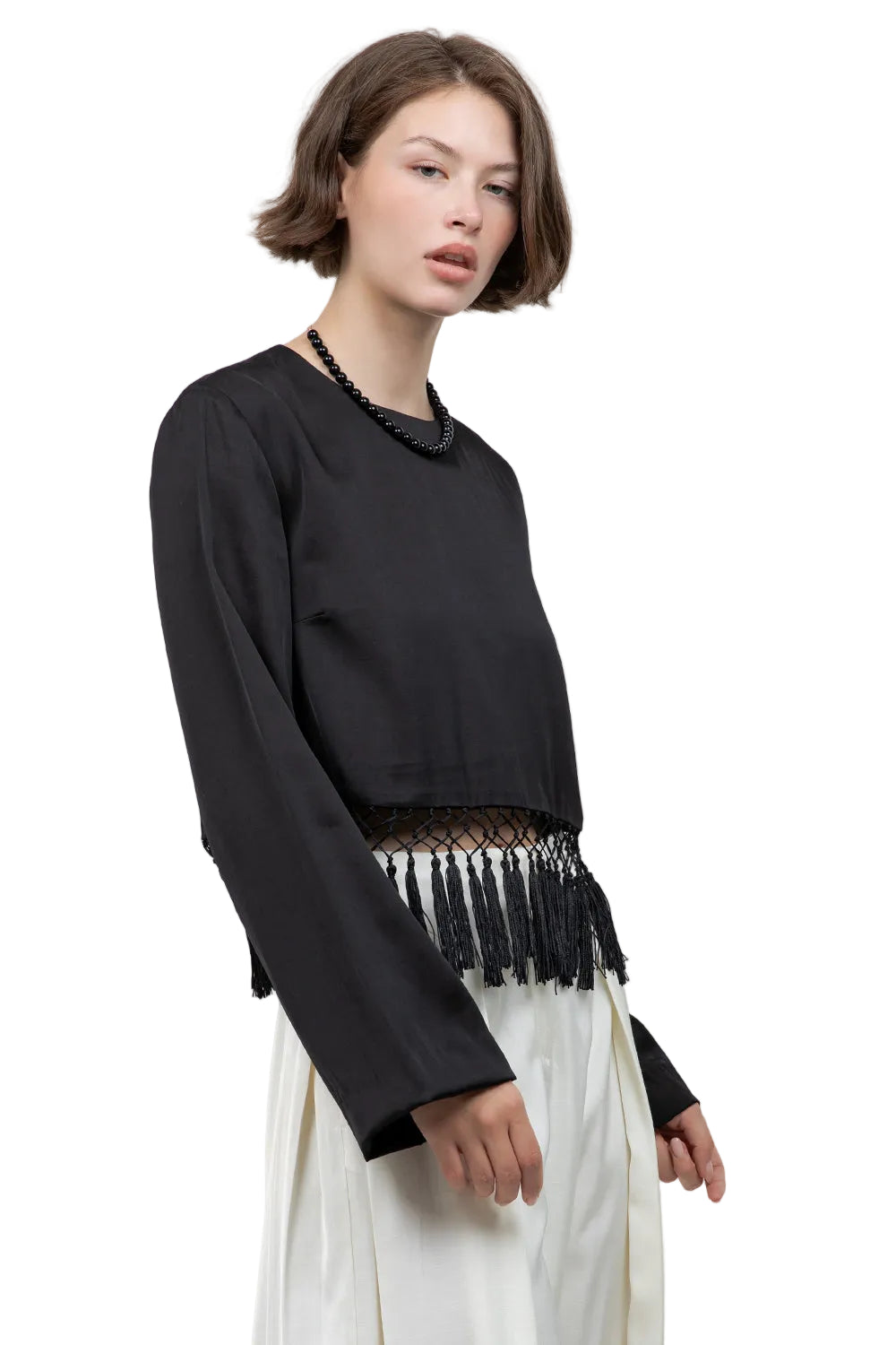 Satin Blouse With Tassels