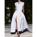 Buttoned Split Waist Maxi Dress