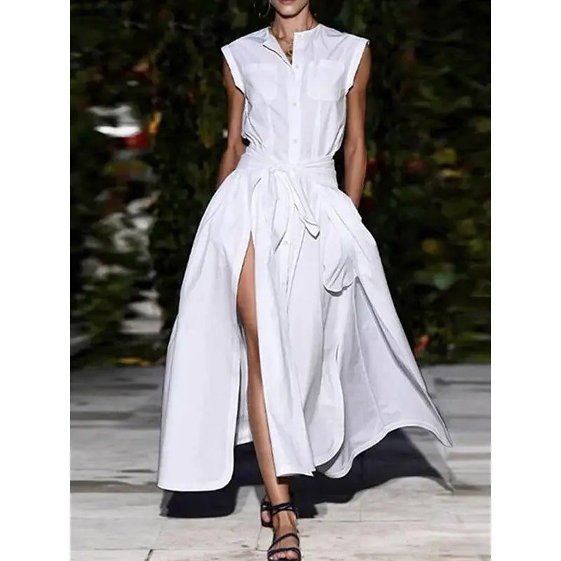 Buttoned Split Waist Maxi Dress