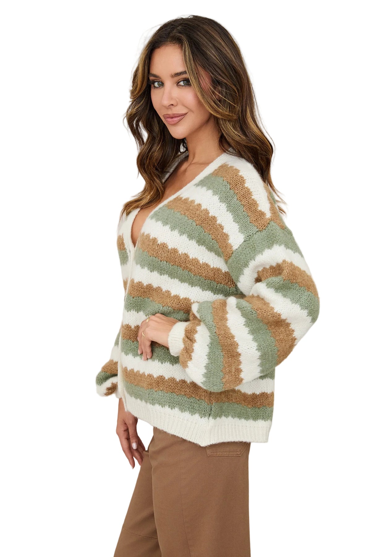 Ivory/Camel/Green Cardigan