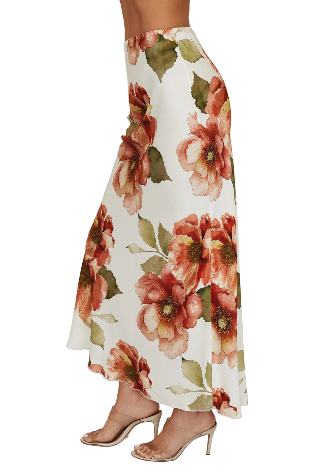 Floral Print Silky Maxi Skirt