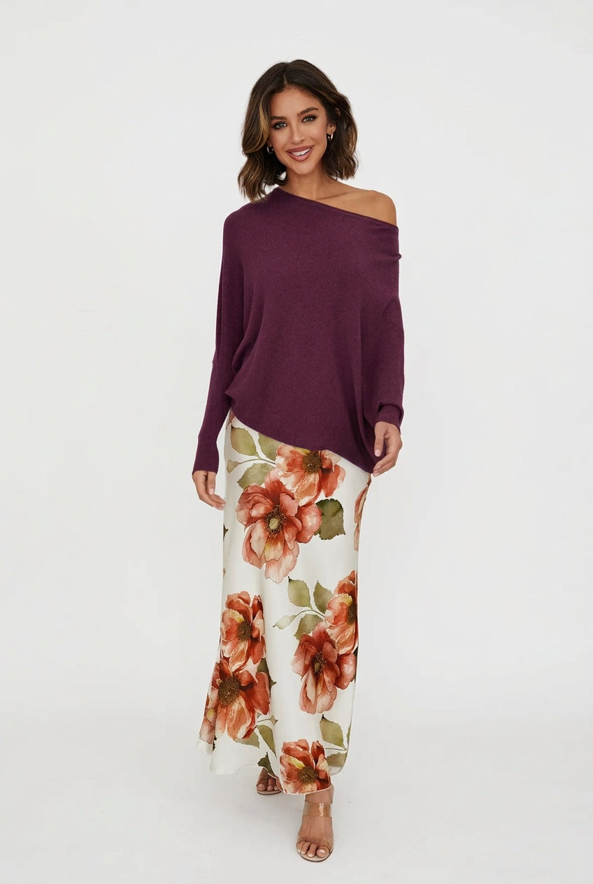 Floral Print Silky Maxi Skirt