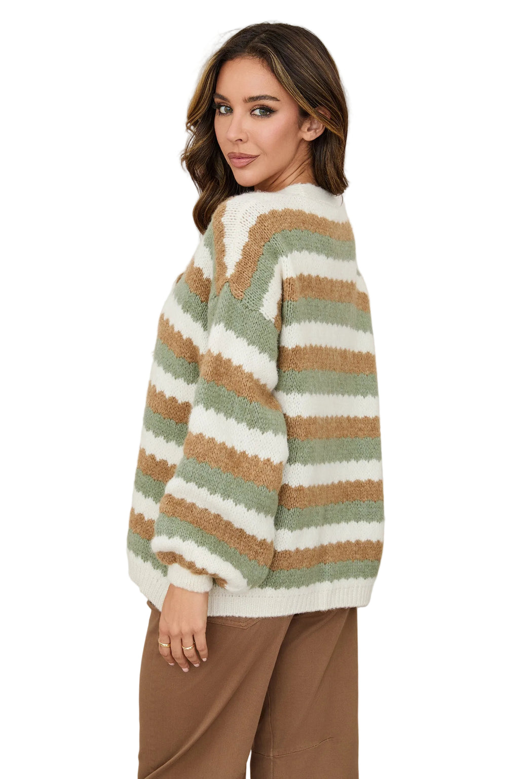 Ivory/Camel/Green Cardigan