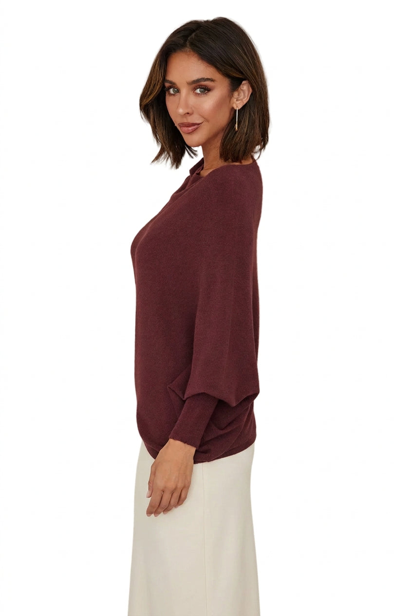 Plum Asymmetrical Cuff Knit Top