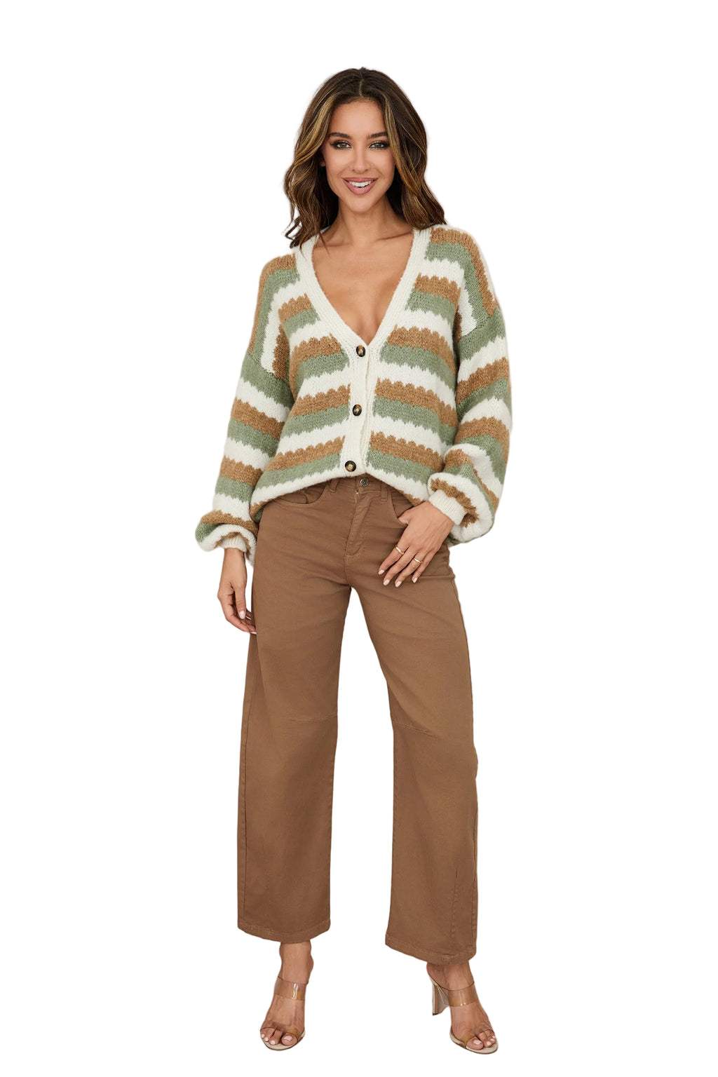 Ivory/Camel/Green Cardigan