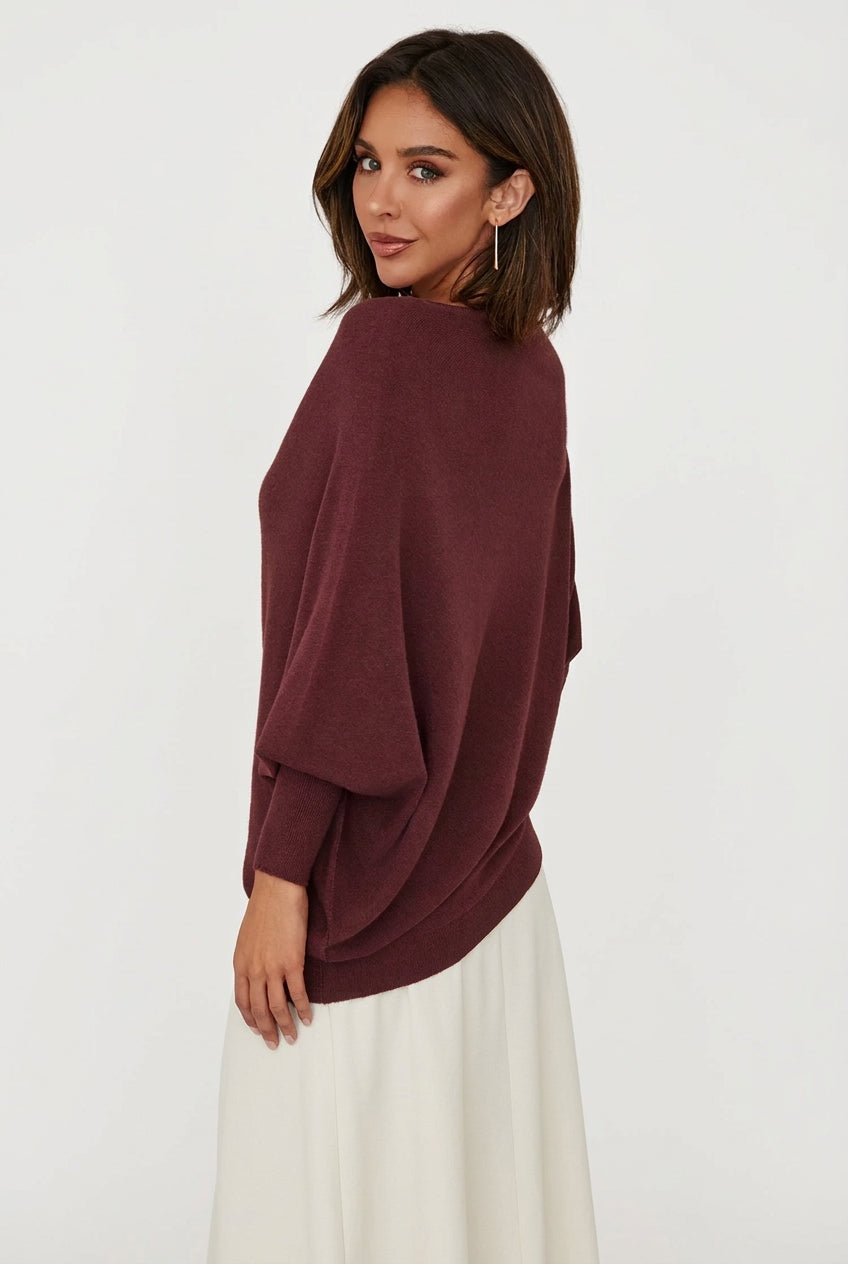 Plum Asymmetrical Cuff Knit Top