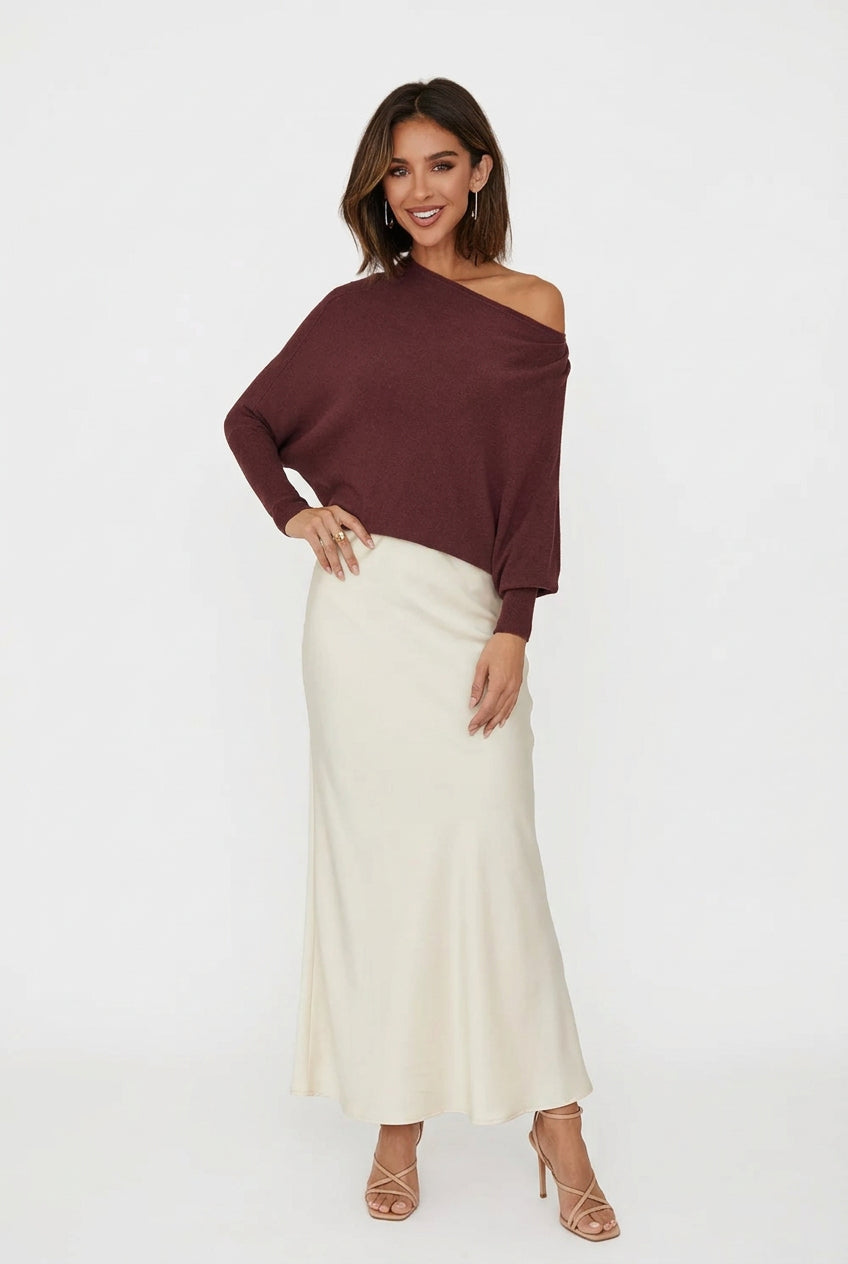 Plum Asymmetrical Cuff Knit Top